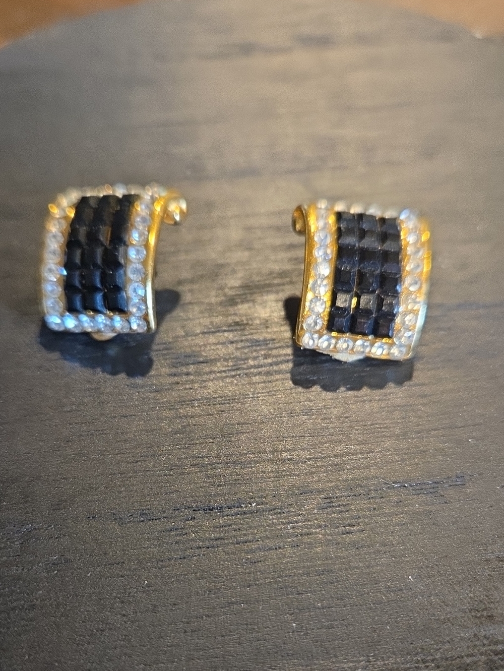 Brighton Gold-Tone Black and Clear Crystal Square Clip-On Earrings